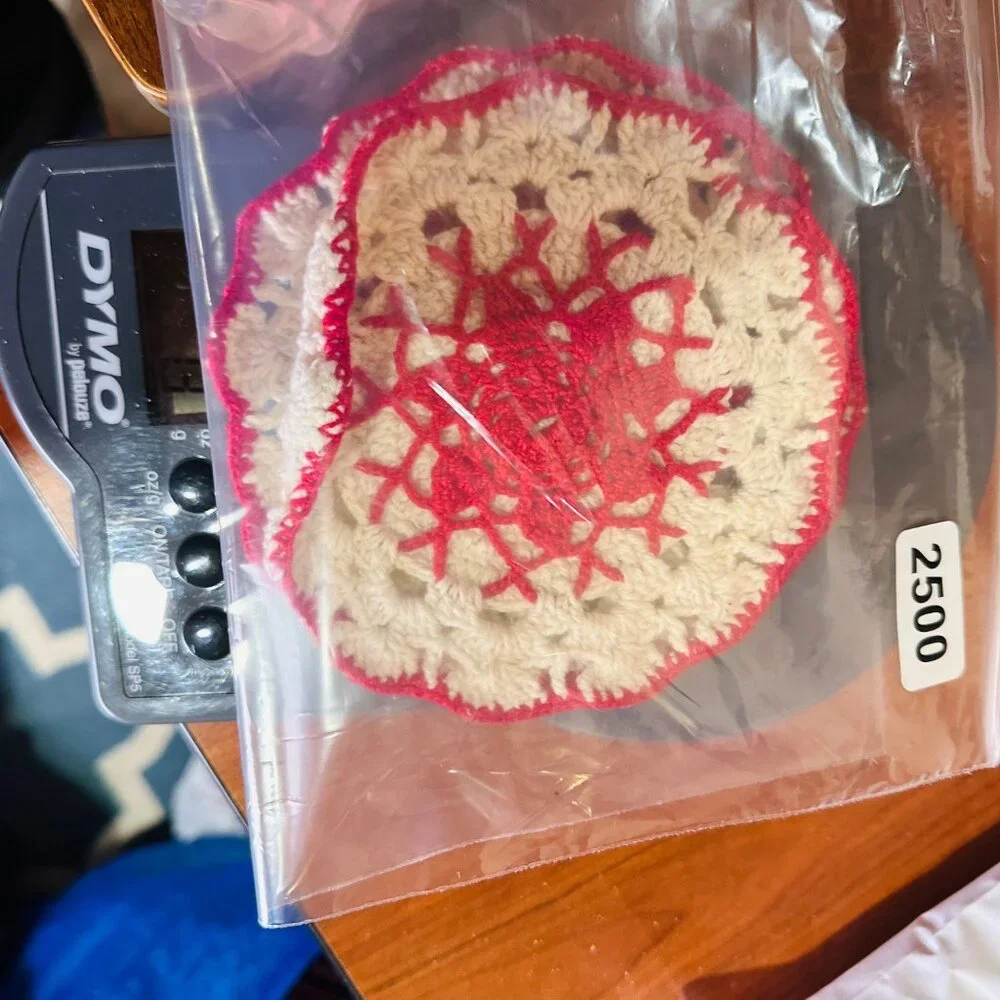 Vintage‎ Crochet Doilies Coaster Holiday Festive Cotton Handmade Red 5Inch